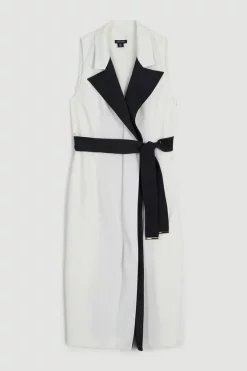 Best Pirce 🥰 Karen Millen Satin Tux Collared Belted Midi 👗 Dress ✔️ -Occasionwear Popular Store bkk06906 mono xl 3
