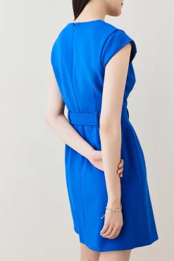 Discount 🥰 Karen Millen Compact Crepe Button Shoulder Mini 👗 Dress 👏 -Occasionwear Popular Store bkk06907 cobalt xl 2