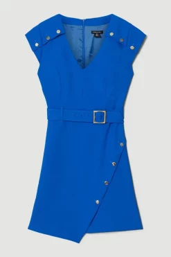 Discount 🥰 Karen Millen Compact Crepe Button Shoulder Mini 👗 Dress 👏 -Occasionwear Popular Store bkk06907 cobalt xl 3