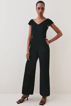Best Pirce 👍 Karen Millen Structured Crepe Cross Detail Jumpsuit 🌟