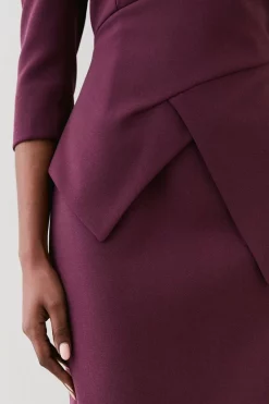 Promo ⌛ Karen Millen Structured Crepe Peplum Detail Midi 👗 Dress 🔔 -Occasionwear Popular Store bkk06912 merlot xl 2