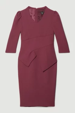 Promo ⌛ Karen Millen Structured Crepe Peplum Detail Midi 👗 Dress 🔔 -Occasionwear Popular Store bkk06912 merlot xl 3