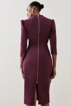 Promo ⌛ Karen Millen Structured Crepe Peplum Detail Midi 👗 Dress 🔔 -Occasionwear Popular Store bkk06912 merlot xl 4