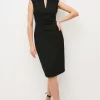 Top 10 😉 Karen Millen Structured Crepe Envelope Neck Pencil Midi 👗 Dress - black 👏 -Occasionwear Popular Store bkk06913 black xl