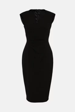 Top 10 😉 Karen Millen Structured Crepe Envelope Neck Pencil Midi 👗 Dress - black 👏 -Occasionwear Popular Store bkk06913 black xl 3