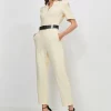 Hot Sale 🧨 Karen Millen Petite Structured Crepe Forever Belt Jumpsuit - cream 🎁 -Occasionwear Popular Store bkk06915 cream xl
