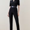Outlet 👏 Karen Millen Petite Structured Crepe Forever Belt Jumpsuit - black 👍 -Occasionwear Popular Store bkk06916 black xl