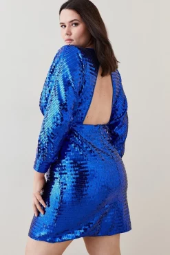 Cheapest 😉 Karen Millen Plus Size Sequined Wide Sleeve V Neck Mini 👗 Dress - electric blue 🥰 -Occasionwear Popular Store bkk06921 electric20blue xl 2