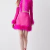 Flash Sale 🎁 Karen Millen Bandage Feather Trim Mini 👗 Skirt Co-ord - fuchsia ⭐