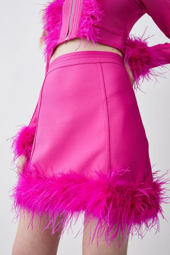 Flash Sale 🎁 Karen Millen Bandage Feather Trim Mini 👗 Skirt Co-ord - fuchsia ⭐ 3 Flash Sale 🎁 Karen Millen Bandage Feather Trim Mini 👗 Skirt Co-ord - fuchsia ⭐ - Image 2