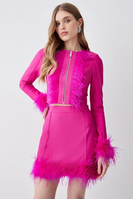 Flash Sale 🎁 Karen Millen Bandage Feather Trim Mini 👗 Skirt Co-ord - fuchsia ⭐ 6 Flash Sale 🎁 Karen Millen Bandage Feather Trim Mini 👗 Skirt Co-ord - fuchsia ⭐ - Image 5