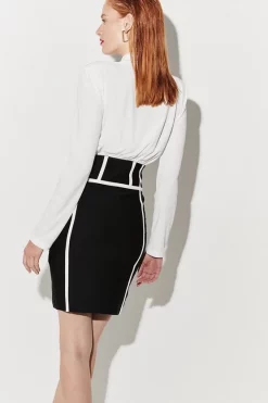 Hot Sale ❤️ Karen Millen Bandage And Georgette Pu Detail Mini 👗 Dress - mono 😀 -Occasionwear Popular Store bkk06967 mono xl 4