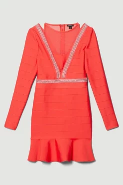 Discount 🛒 Karen Millen Bandage Cut Out Detail Flippy Hem Mini 👗 Dress - coral 🥰 -Occasionwear Popular Store bkk06968 coral xl 3