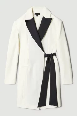 Discount 👏 Karen Millen Satin Tux Tie Side Mini 👗 Dress 🤩 -Occasionwear Popular Store bkk06972 mono xl 3