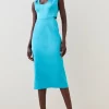Cheapest 😉 Karen Millen Italian Structured Satin Column Midi 👗 Dress - teal ❤️ -Occasionwear Popular Store bkk06983 teal xl