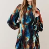 Discount 👏 Karen Millen Marble Viscose Satin Balloon Sleeve 👗 Dress - multi ✔️ -Occasionwear Popular Store bkk06985 multi xl 1