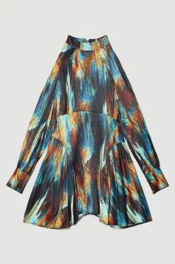 Discount 👏 Karen Millen Marble Viscose Satin Balloon Sleeve 👗 Dress - multi ✔️ -Occasionwear Popular Store bkk06985 multi xl 3