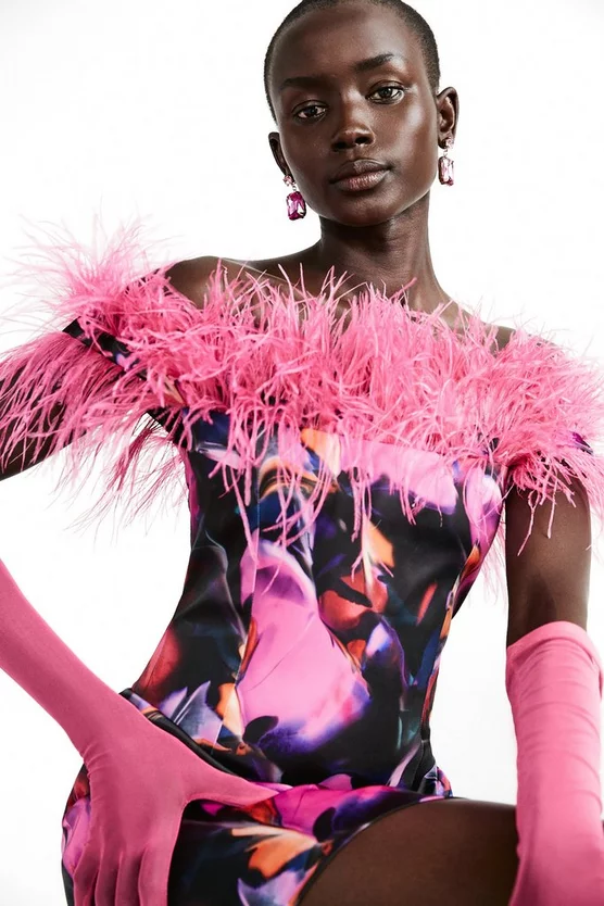 Hot Sale โ Karen Millen Weston Marble Print Feather Bardot Mini ๐ Dress - multi โญ 4 Hot Sale โ Karen Millen Weston Marble Print Feather Bardot Mini ๐ Dress - multi โญ - Image 2