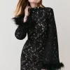 Flash Sale 🧨 Karen Millen Lace Feather Woven Mini 👗 Dress - black 🔥 -Occasionwear Popular Store bkk06995 black xl
