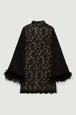 Flash Sale 🧨 Karen Millen Lace Feather Woven Mini 👗 Dress - black 🔥 -Occasionwear Popular Store bkk06995 black xl 3