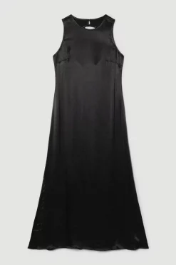 Deals ✨ Karen Millen Viscose Satin Column Midi 👗 Dress 😍 -Occasionwear Popular Store bkk07026 black xl 3