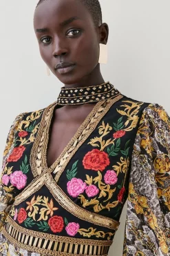 Best Sale 💯 Karen Millen Baroque Embroidered And Bead Woven Mini 👗 Dress - multi 👍