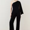 Hot Sale 🔥 Karen Millen Compact Viscose One Shoulder Cape Jumpsuit 🤩 -Occasionwear Popular Store bkk07055 black xl