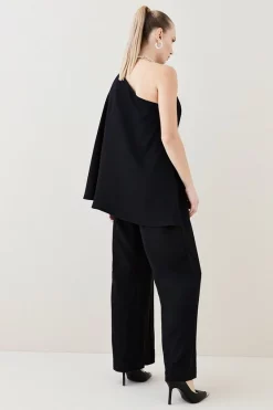 Hot Sale 🔥 Karen Millen Compact Viscose One Shoulder Cape Jumpsuit 🤩 -Occasionwear Popular Store bkk07055 black xl 2