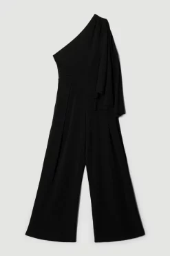 Hot Sale 🔥 Karen Millen Compact Viscose One Shoulder Cape Jumpsuit 🤩 -Occasionwear Popular Store bkk07055 black xl 3