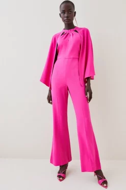 Cheapest 🥰 Karen Millen Compact Viscose Cape Wide Leg Jumpsuit 🧨
