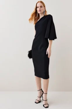 Budget 🥰 Karen Millen Compact Viscose Cape Pencil Midi 👗 Dress 🤩 -Occasionwear Popular Store bkk07065 black xl 1