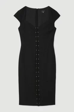 Deals 🎁 Karen Millen Structured Crepe Tie Front Pencil Midi 👗 Dress 🎉 -Occasionwear Popular Store bkk07071 black xl 3