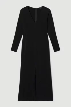 Cheapest 🎉 Karen Millen Compact Viscose Sleeved Split Front Maxi 👗 Dress 😀 -Occasionwear Popular Store bkk07072 black xl 3