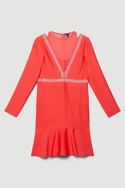 Wholesale 🎁 Karen Millen Plus Size Bandage Cut Out Detail Flippy Hem Mini 👗 Dress - coral 🌟 -Occasionwear Popular Store bkk07075 coral xl 3