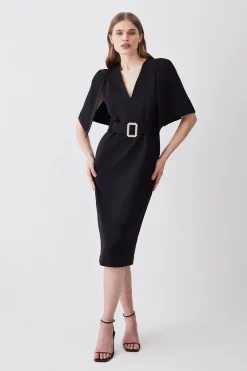 Cheap 🛒 Karen Millen Compact Stretch Viscose Cape Pencil Midi 👗 Dress ⌛