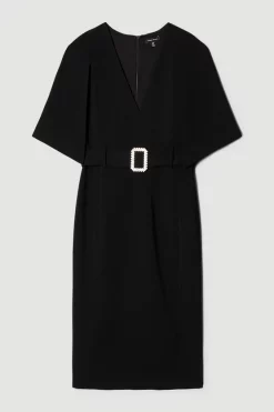 Cheap 🛒 Karen Millen Compact Stretch Viscose Cape Pencil Midi 👗 Dress ⌛ -Occasionwear Popular Store bkk07090 black xl 3