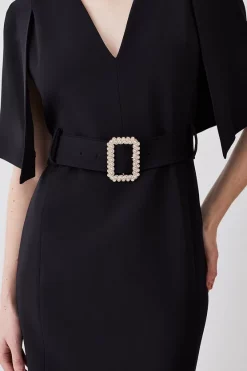 Cheap 🛒 Karen Millen Compact Stretch Viscose Cape Pencil Midi 👗 Dress ⌛ -Occasionwear Popular Store bkk07090 black xl 4