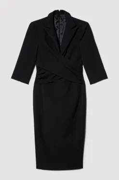 New ✨ Karen Millen Compact Crepe Wrap Waist Pencil Midi 👗 Dress ⌛ -Occasionwear Popular Store bkk07100 black xl 3
