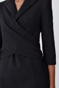 New ✨ Karen Millen Compact Crepe Wrap Waist Pencil Midi 👗 Dress ⌛ -Occasionwear Popular Store bkk07100 black xl 5