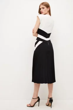 Promo ❤️ Karen Millen Soft Tailored Pleat Panelled Midi 👗 Dress ✨ -Occasionwear Popular Store bkk07103 blackwhite xl 2