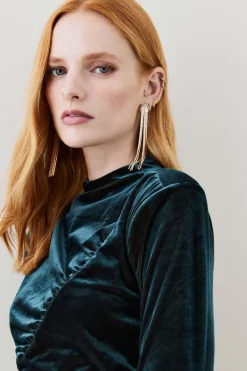 Outlet 😀 Karen Millen Velvet Cut Out High Neck Jersey Top - petrol ✔️ -Occasionwear Popular Store bkk07105 petrol xl 2