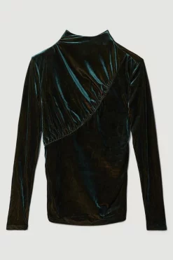 Outlet 😀 Karen Millen Velvet Cut Out High Neck Jersey Top - petrol ✔️ -Occasionwear Popular Store bkk07105 petrol xl 3
