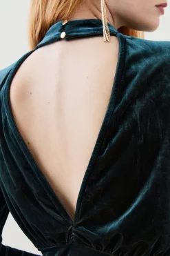 Outlet 😀 Karen Millen Velvet Cut Out High Neck Jersey Top - petrol ✔️ -Occasionwear Popular Store bkk07105 petrol xl 4