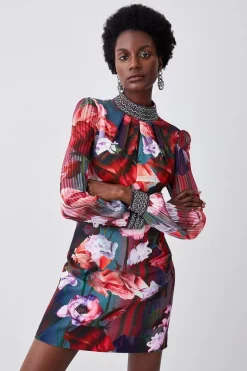Brand new 🛒 Karen Millen Diamante Trim Floral Woven Mini 👗 Dress 😀 -Occasionwear Popular Store bkk07113 floral xl 2