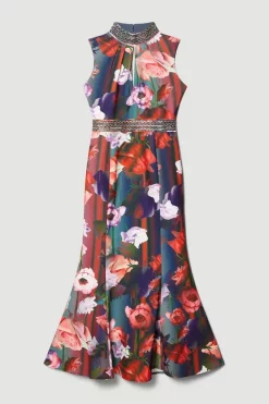 Best Pirce 😍 Karen Millen Diamante Trim Floral Woven Maxi 👗 Dress 🤩 -Occasionwear Popular Store bkk07114 floral xl 3