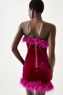 Deals ❤️ Karen Millen Tall Velvet Feather Detail Bandeau Mini 👗 Dress - purple 🔥 -Occasionwear Popular Store bkk07122 purple xl 4