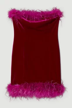 Deals ❤️ Karen Millen Tall Velvet Feather Detail Bandeau Mini 👗 Dress - purple 🔥 -Occasionwear Popular Store bkk07122 purple xl 5