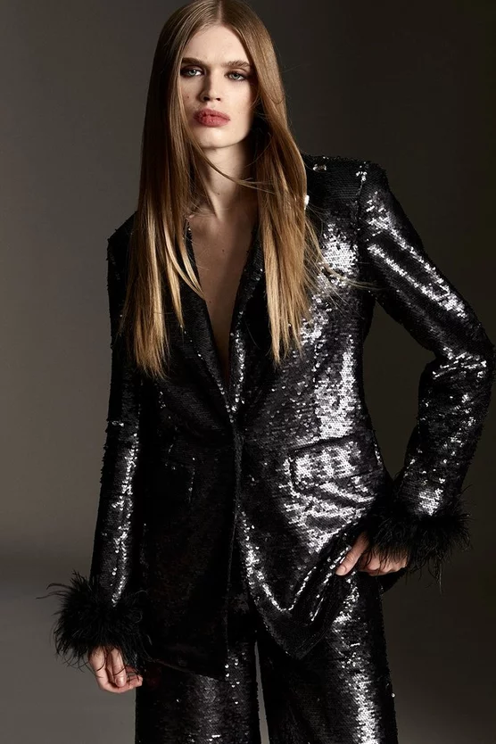 Flash Sale ๐ Karen Millen Tall Feather & Sequin Tailored Single Breasted Jacket - black ๐ฏ 3 Flash Sale ๐ Karen Millen Tall Feather & Sequin Tailored Single Breasted Jacket - black ๐ฏ