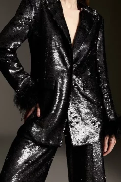 Flash Sale ๐ Karen Millen Tall Feather & Sequin Tailored Single Breasted Jacket - black ๐ฏ 10 Flash Sale ๐ Karen Millen Tall Feather & Sequin Tailored Single Breasted Jacket - black ๐ฏ -Occasionwear Popular Store bkk07123 black xl 1