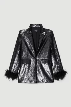 Flash Sale ๐ Karen Millen Tall Feather & Sequin Tailored Single Breasted Jacket - black ๐ฏ 14 Flash Sale ๐ Karen Millen Tall Feather & Sequin Tailored Single Breasted Jacket - black ๐ฏ -Occasionwear Popular Store bkk07123 black xl 6